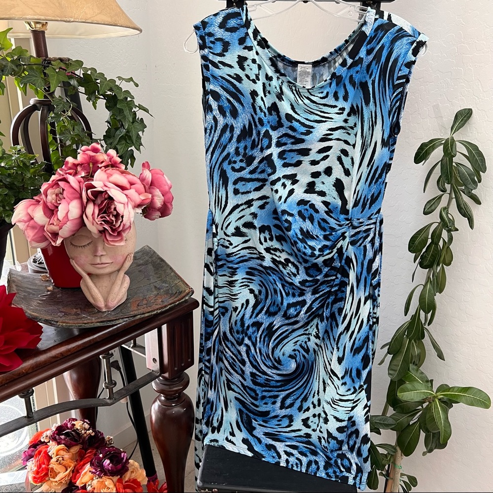 MSK Ladies Blue Leopard Print Dress